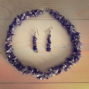 Purple Stone Necklace and Earring Set